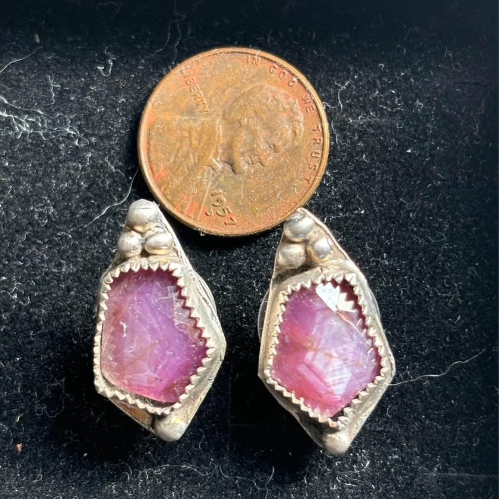 Artisan Made Raw Ruby Sterling Silver Earrings - image 1